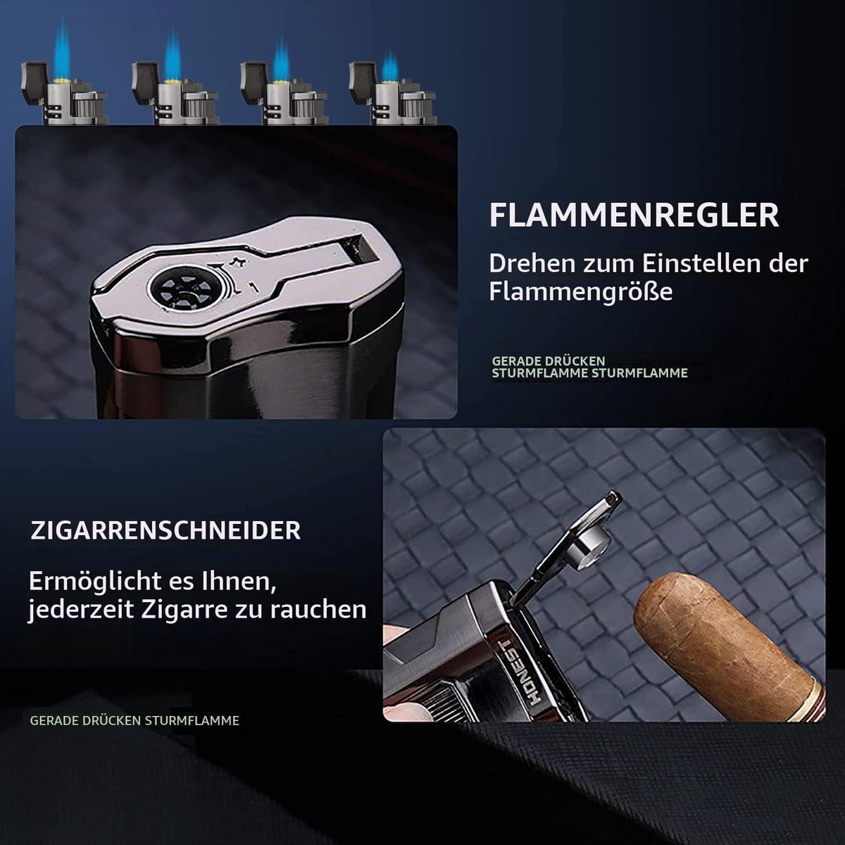Winddichtes Feuerzeug mit Zigarrenpunsch – Butan Nachfüllbar