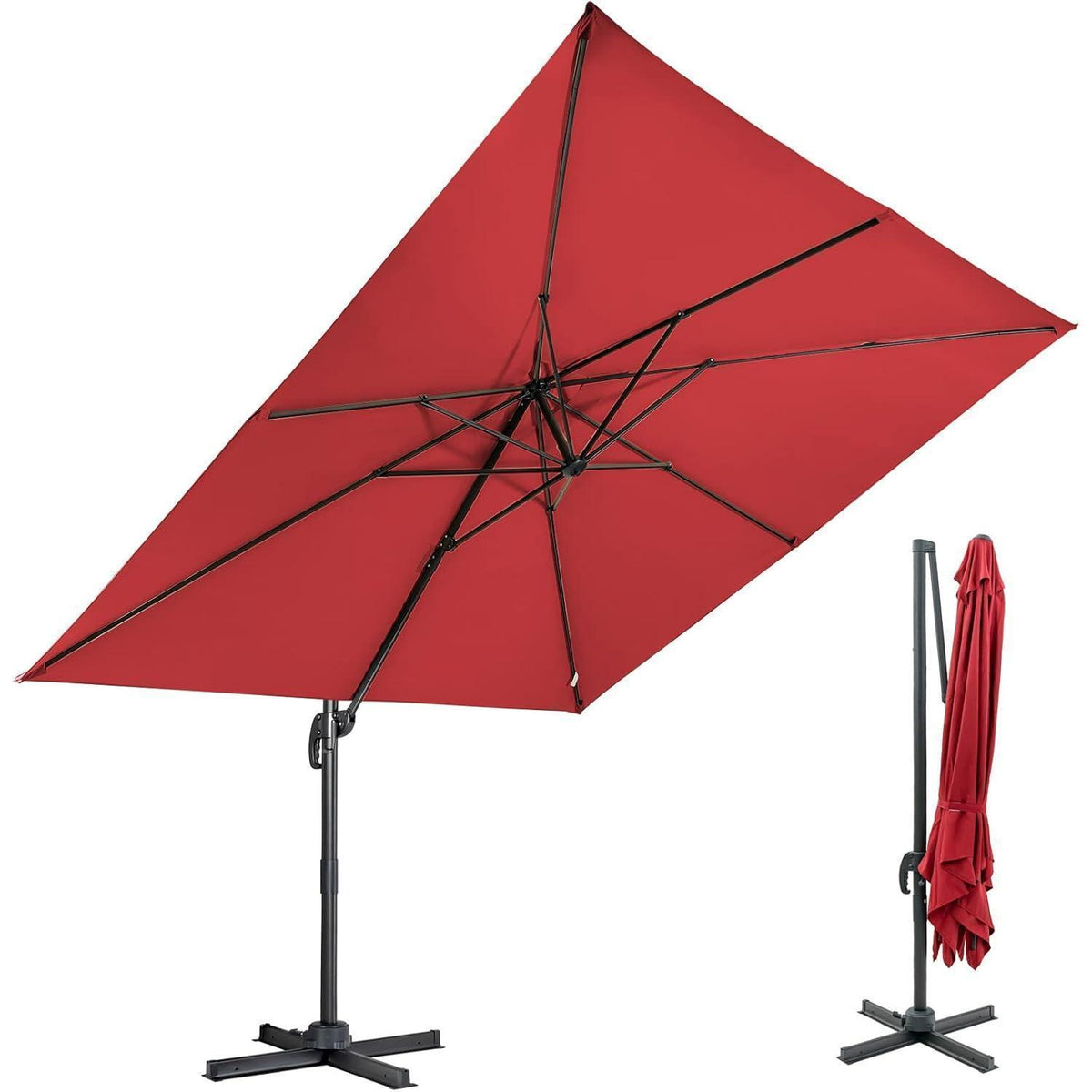 Ampelschirm Ø300cm Weinrot mit Kurbel & 360° Drehung