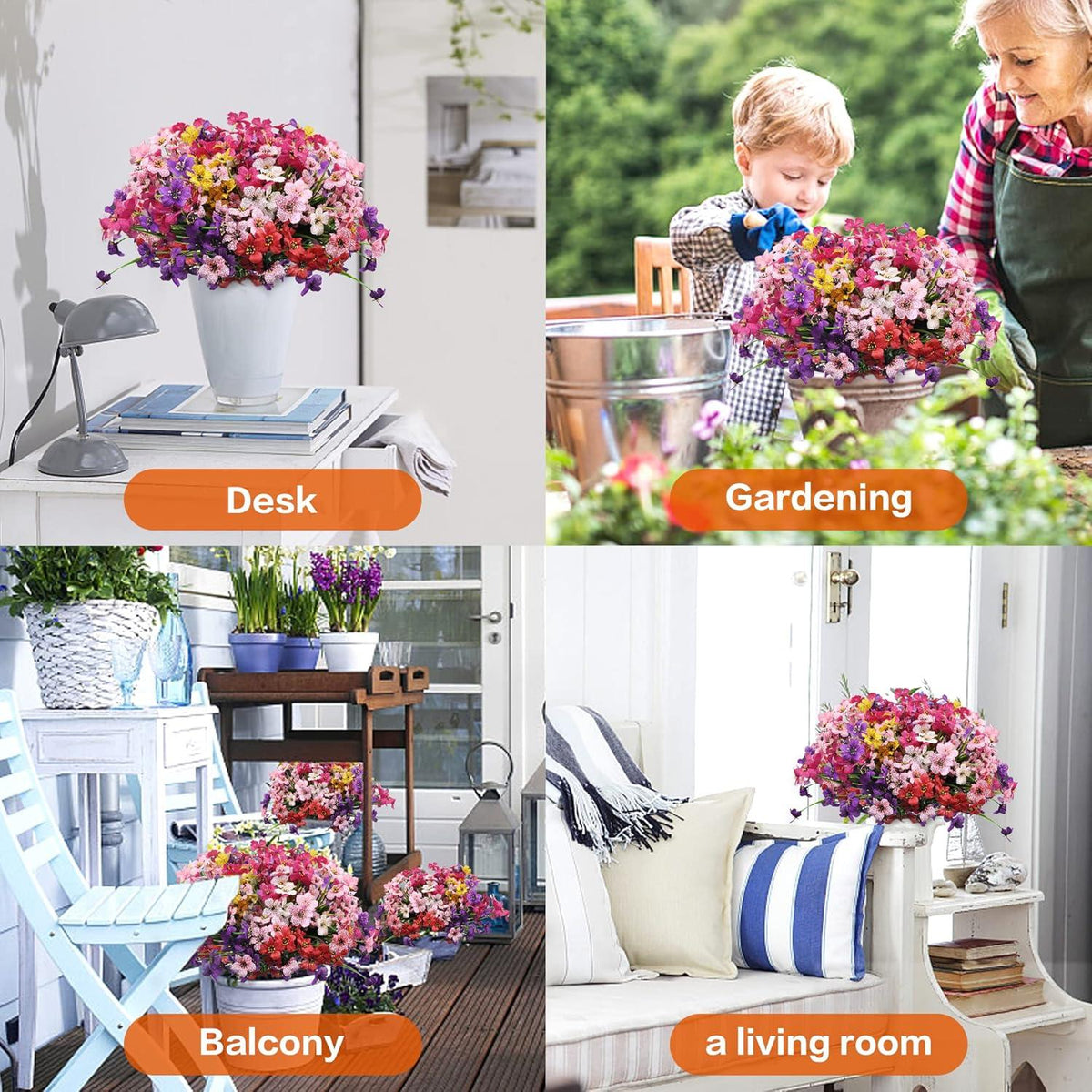 9er Set Künstliche Blumen Balkonpflanzen UV-beständig für Balkon & Garten