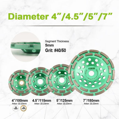 Diamantschleiftopf 2 Stück 115mm Doppelreihe für Beton & Stein