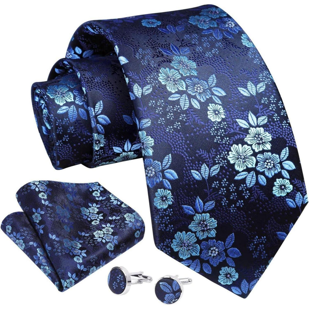 Herren Krawatten-Set Paisley mit Einstecktuch und Manschettenknöpfen