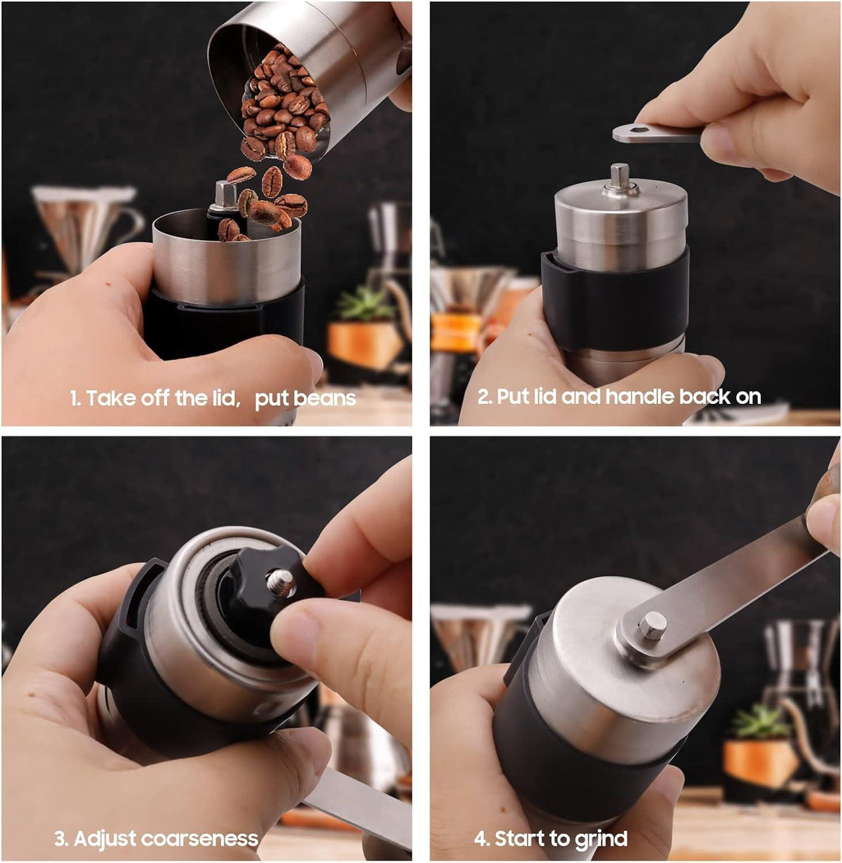 Manuelle Kaffeemühle mit Keramikmahlwerk und Edelstahl - Ideal für Reisen