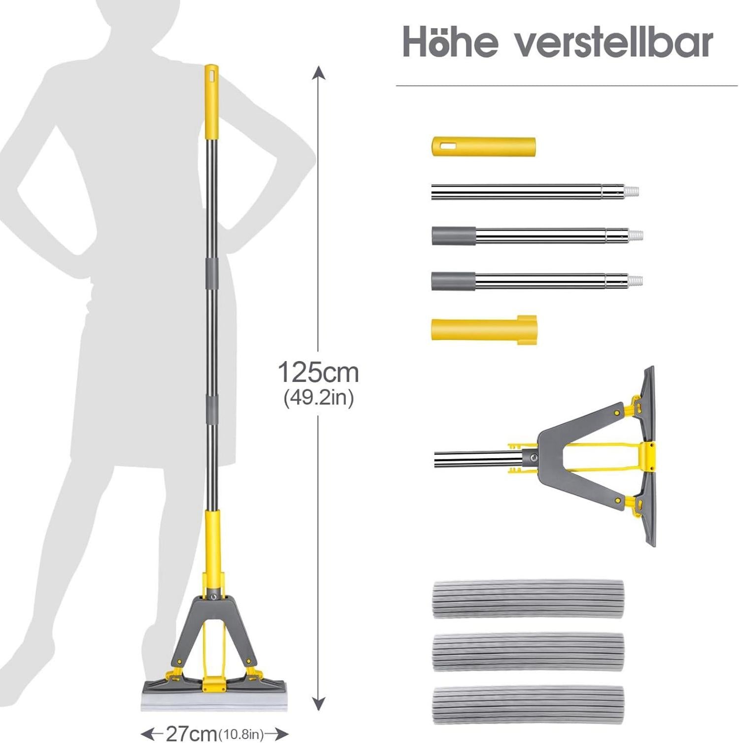 Masthome Schwamm Wischmopp mit Edelstahl Stiel und 3