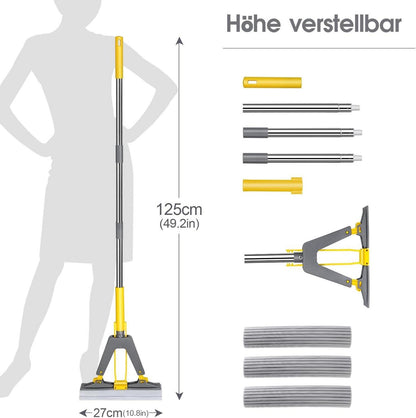 Masthome Schwamm Wischmopp mit Edelstahl Stiel und 3