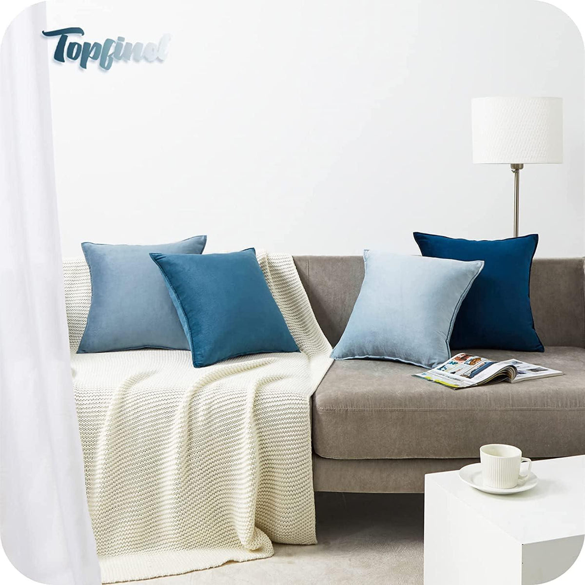 Kissenbezug Samt 45x45 4er Set blau Farbverlauf Dekokissen Sofa
