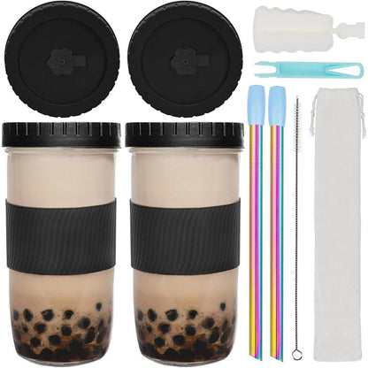 Bubble Tea Becher 730ml 2er Set mit Deckel & Strohhalm, Auslaufsicher