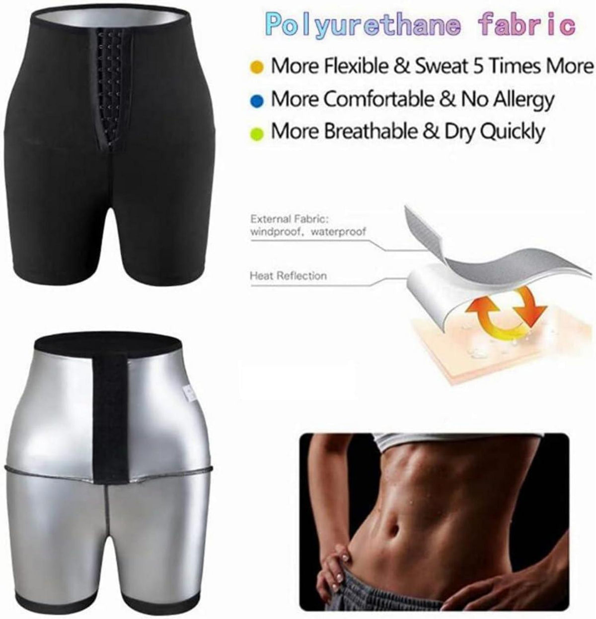 Saunahose Damen Kurze Hose Hohe Taille Fitness Leggings