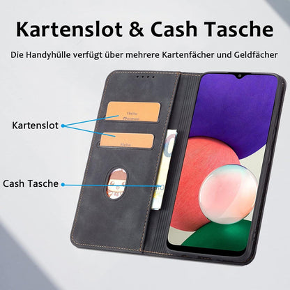 Samsung Galaxy A72 Hülle - Premium Leder Magnet Handyhülle Schwarz