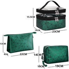 Kosmetiktaschen Set 3 Stück Damen Grün Transparent Doppellagig
