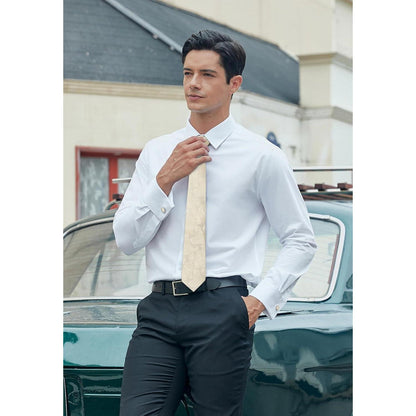 Herren Krawatten Set mit Einstecktuch & Manschettenknöpfen – Seide Paisley Beige/Champagner