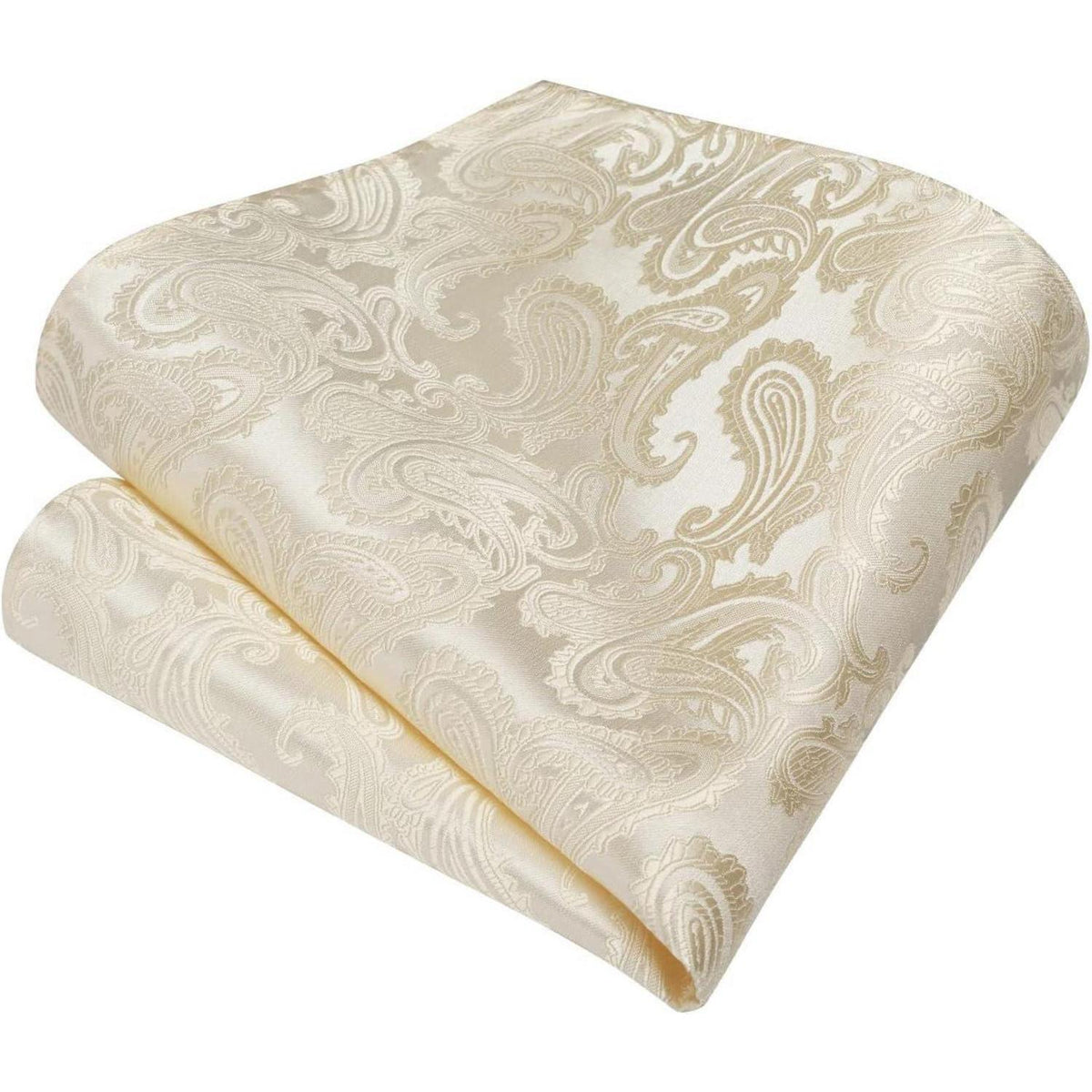 Herren Krawatten Set mit Einstecktuch & Manschettenknöpfen – Seide Paisley Beige/Champagner