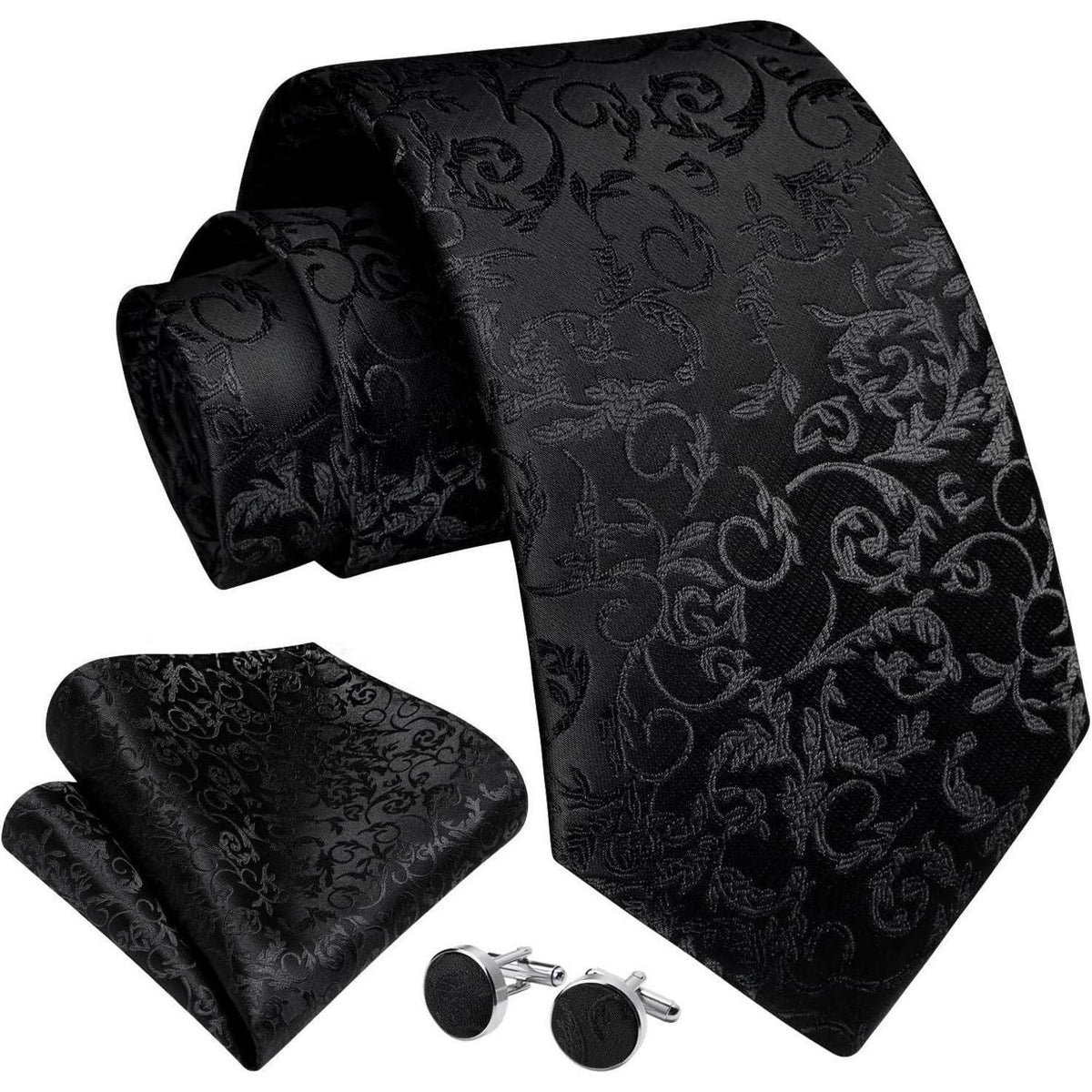 Herren Krawatten Set mit Einstecktuch & Manschettenknöpfen Seide Paisley