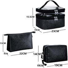 Kosmetiktasche Set Schwarz 3 Stück Doppellagig