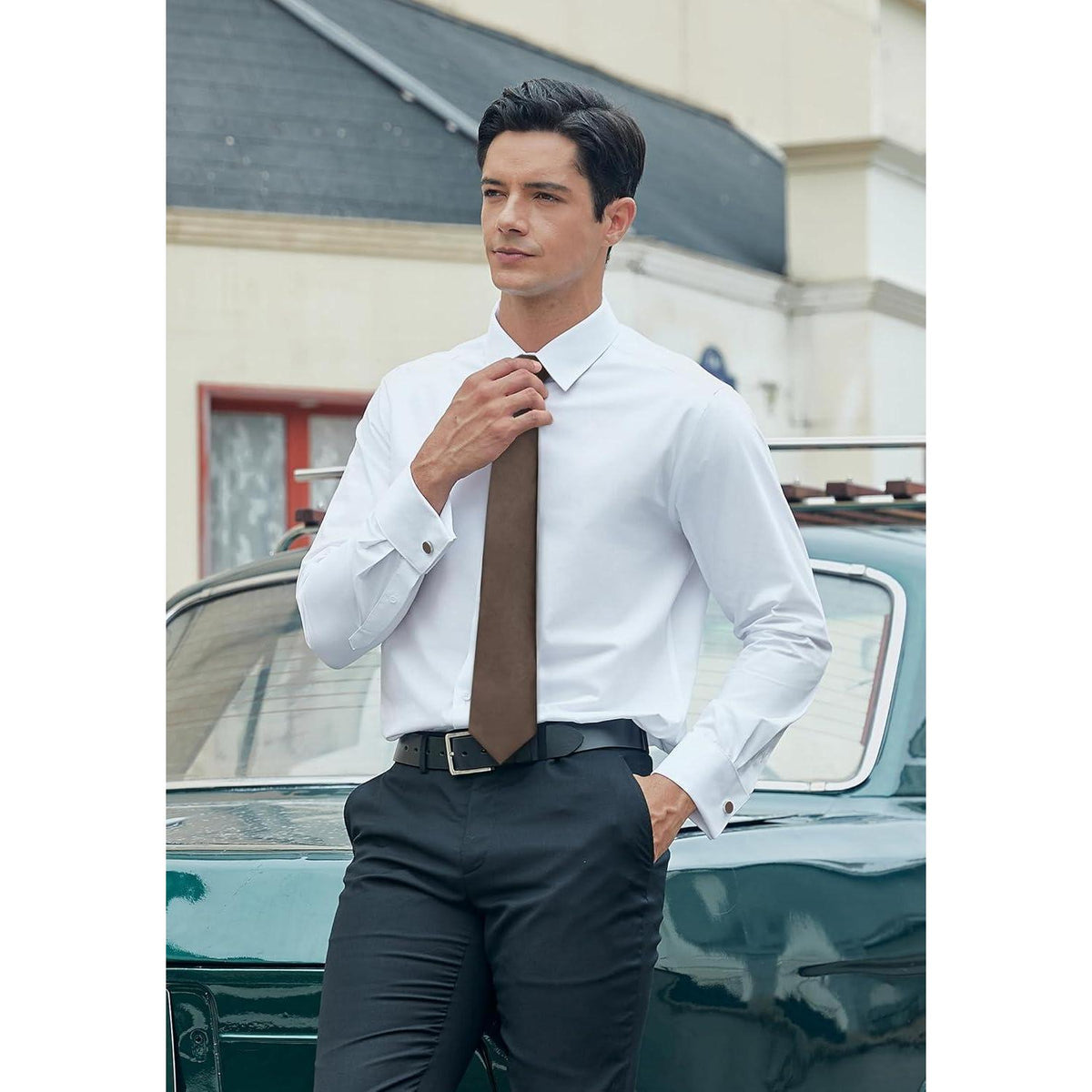 Herren Krawatten-Set mit Einstecktuch und Manschettenknöpfen, Seide Paisley