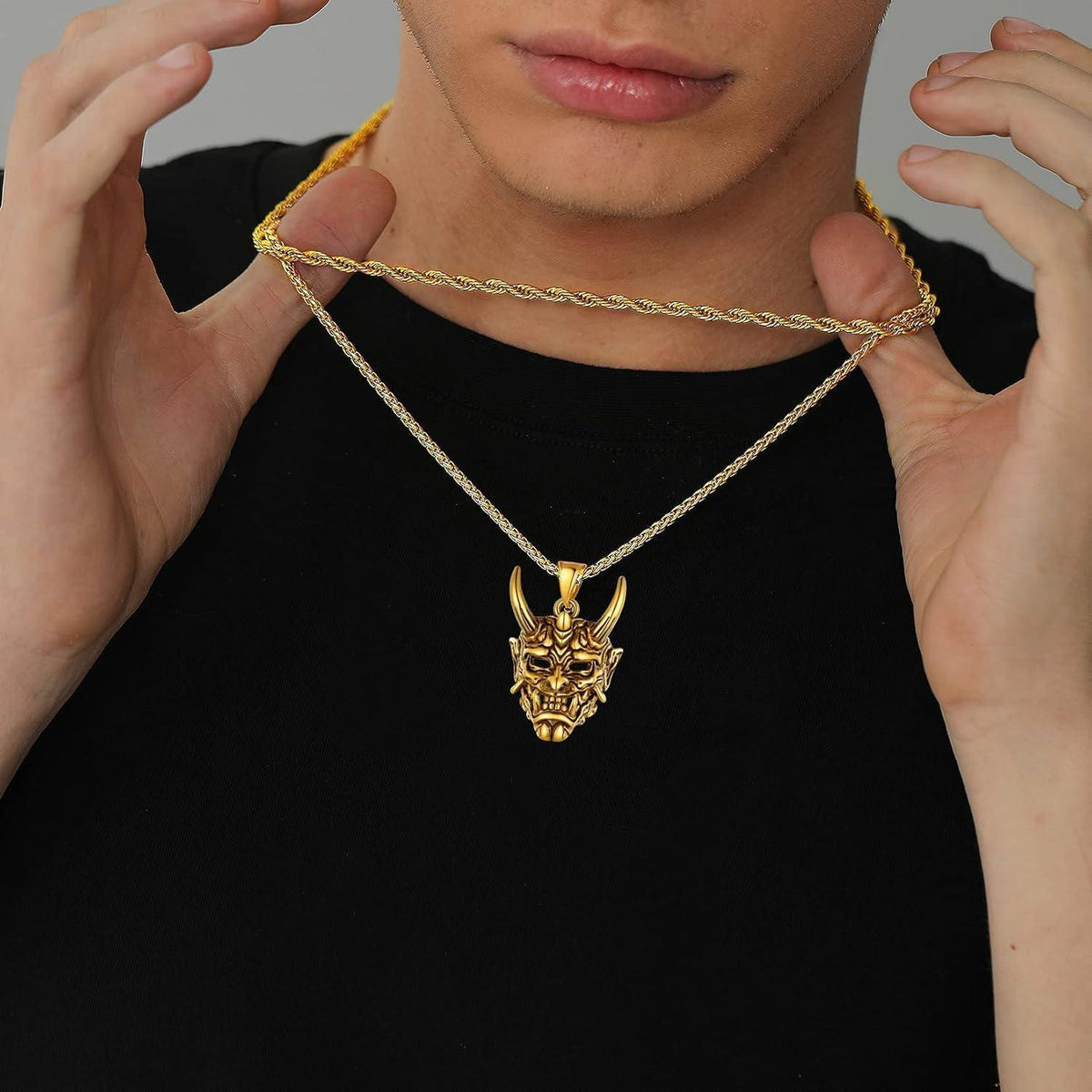 Herren Halskette Dämonenschädel Gold Edelstahl Gothic Hip Hop Rock Kette