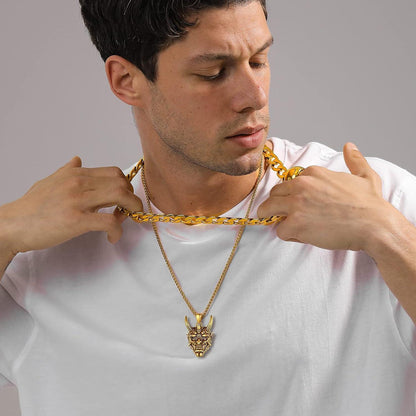 Herren Halskette Dämonenschädel Gold Edelstahl Gothic Hip Hop Rock Kette
