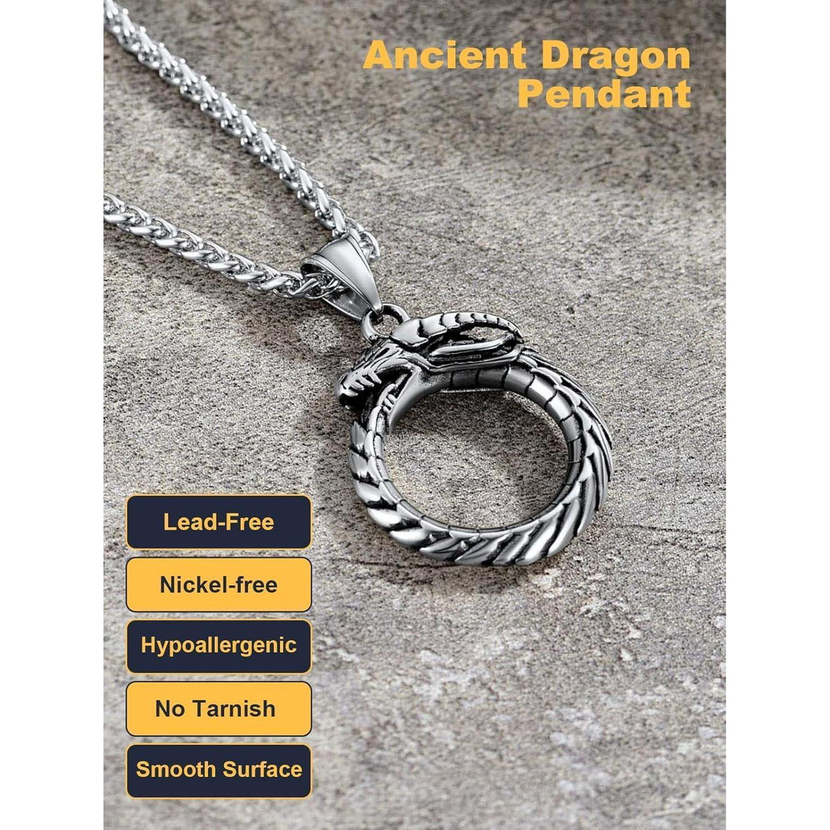 Herren Halskette Edelstahl mit Drachen Ouroboros Anhänger Wikinger Stil