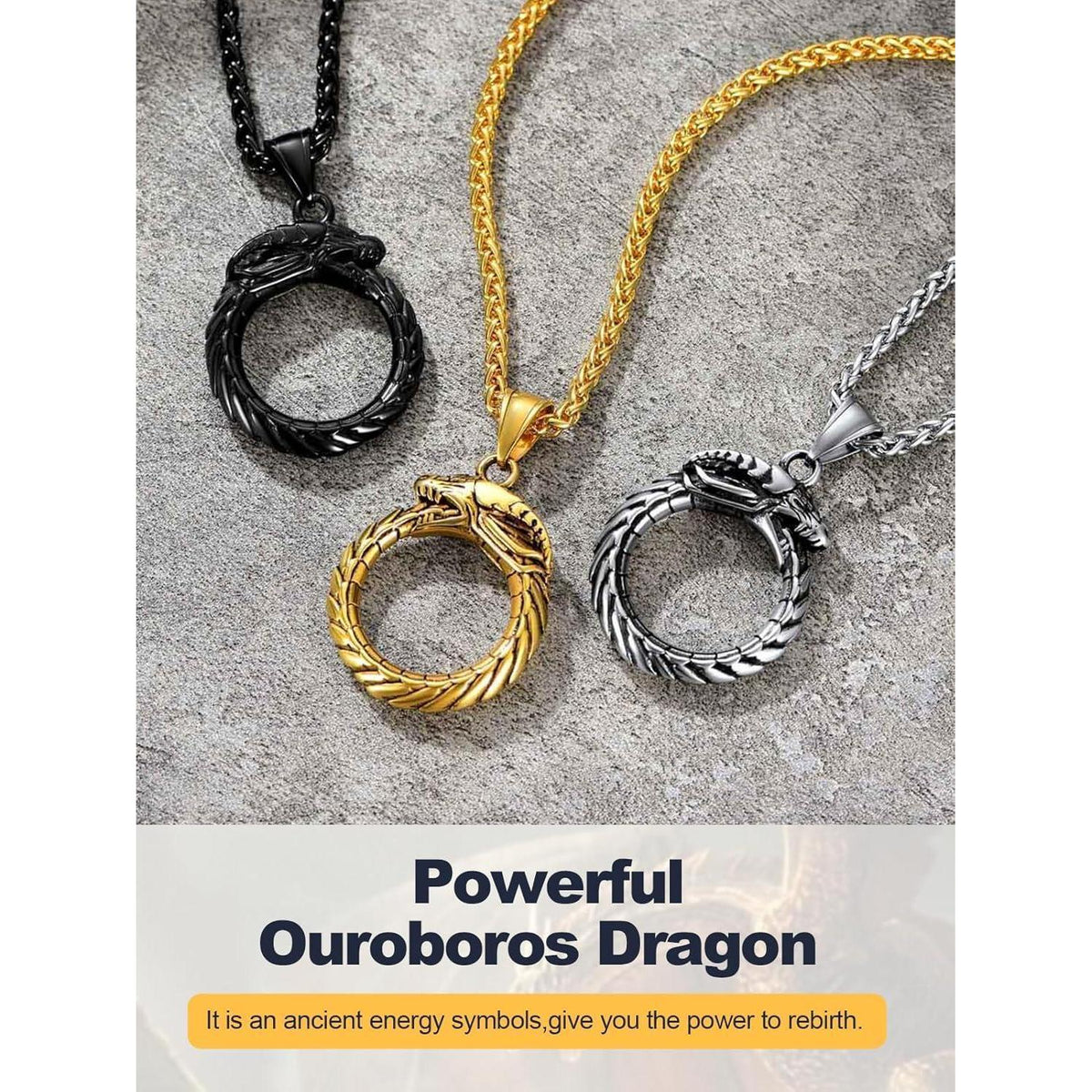 Herren Halskette Edelstahl mit Drachen Ouroboros Anhänger Wikinger Stil