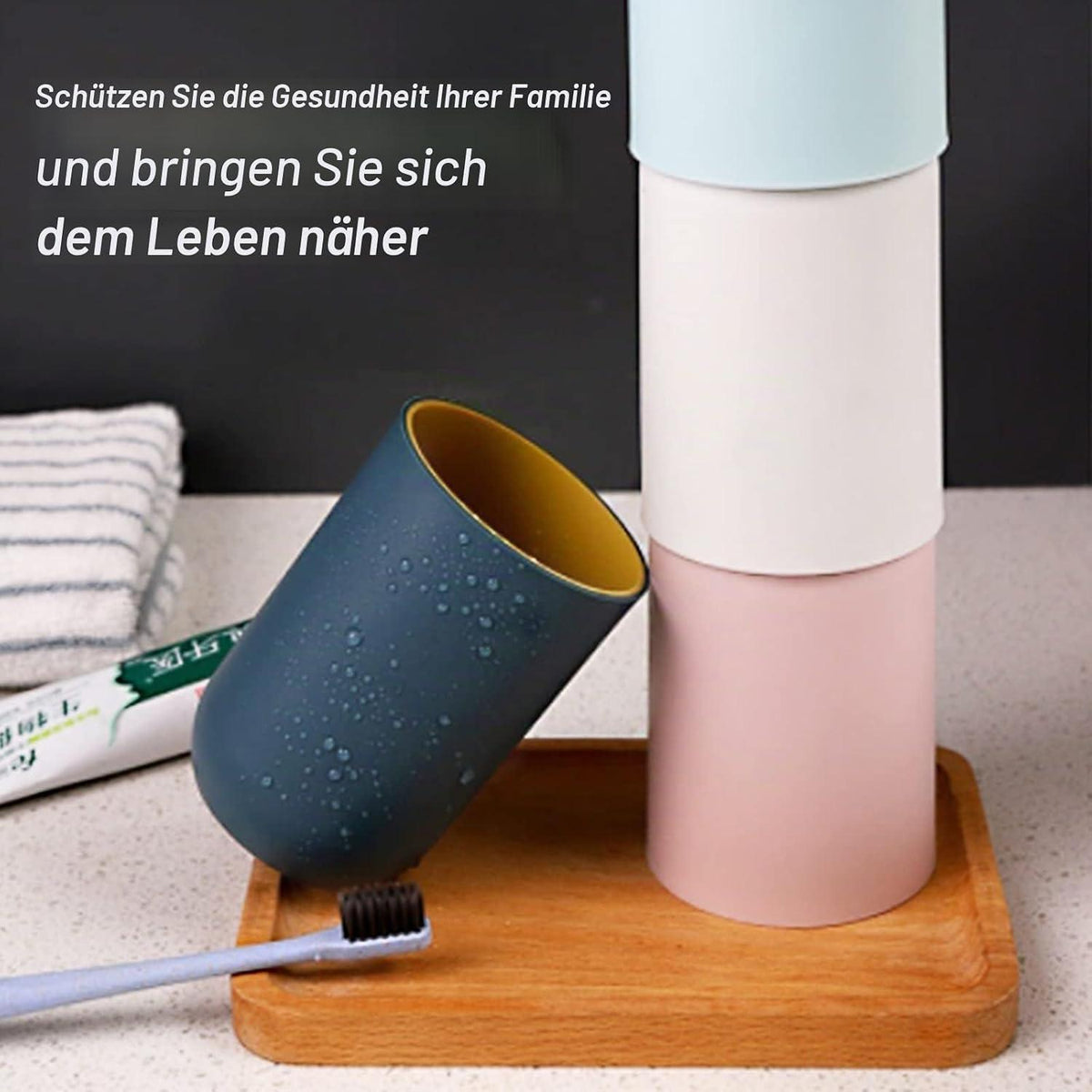 4er Set Wiederverwendbare Zahnputzbecher Kunststoff 330ml