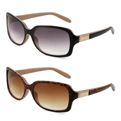 Bifokale Lese-Sonnenbrille Damen Quadratisch Schwarz+Schildkröte
