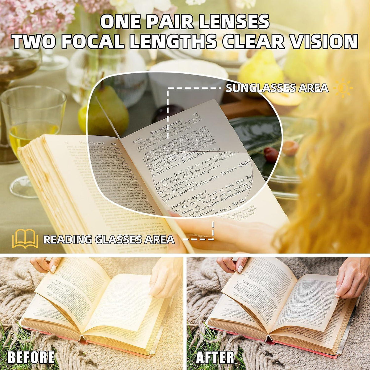 Bifokale Lese-Sonnenbrille Damen Quadratisch Schwarz+Schildkröte