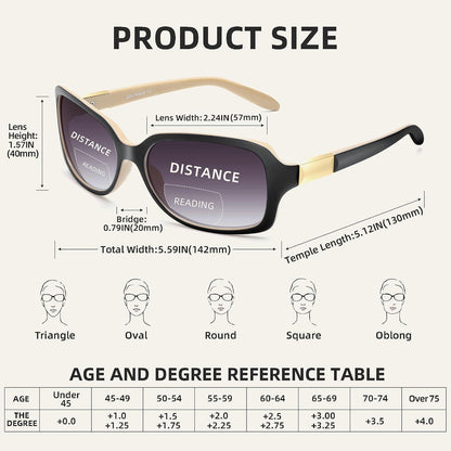 Bifokale Lese-Sonnenbrille Damen Quadratisch Schwarz+Schildkröte