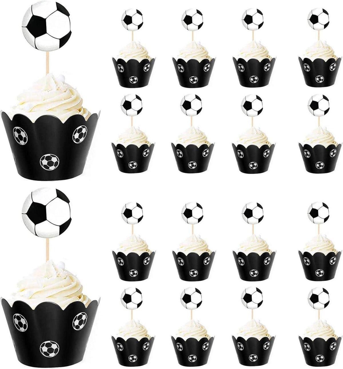 Fußball Cupcake Topper Set 36-teilig Muffinförmchen Papier Deko