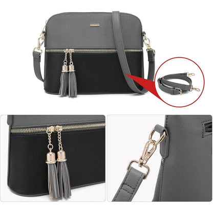 Shopper Set 3-teilig Damen Handtasche Schultertasche Geldbörse Lederoptik Grau-Schwarz