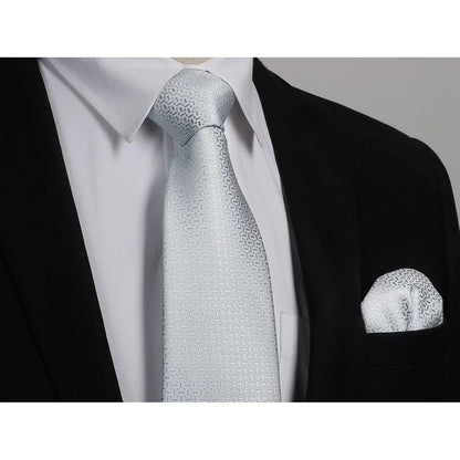 Herren Krawatten Set mit Einstecktuch & Manschettenknöpfen Grau/Silber