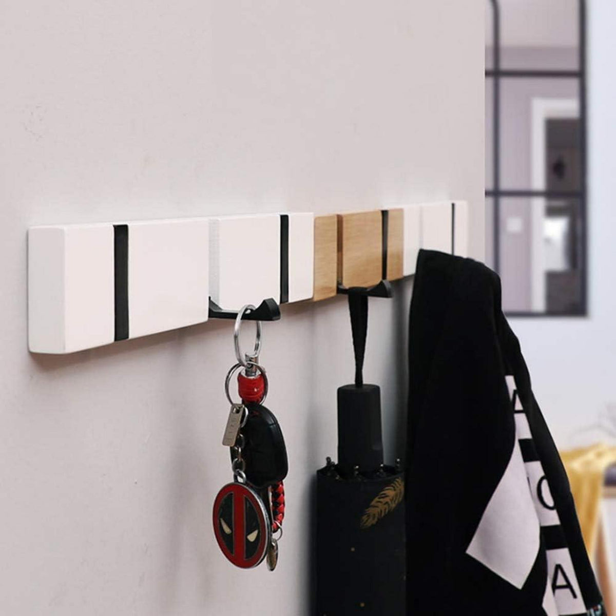 Holz Wandgarderobe Klappbar Kleiderhaken 5 Haken Weiß 42cm