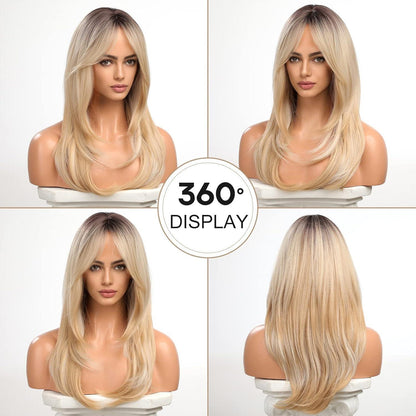 Vorhangfransen Perücke Dunkel Ombre Blond Natur Layered