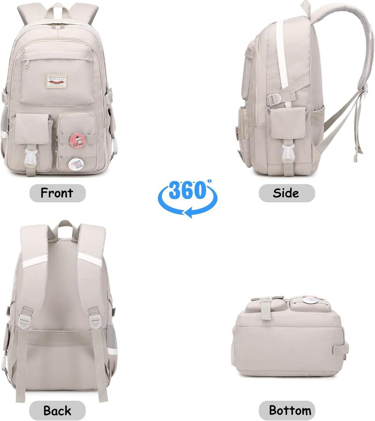 Rucksack Damen Schulrucksack Mädchen Teenager Bookbag Grau