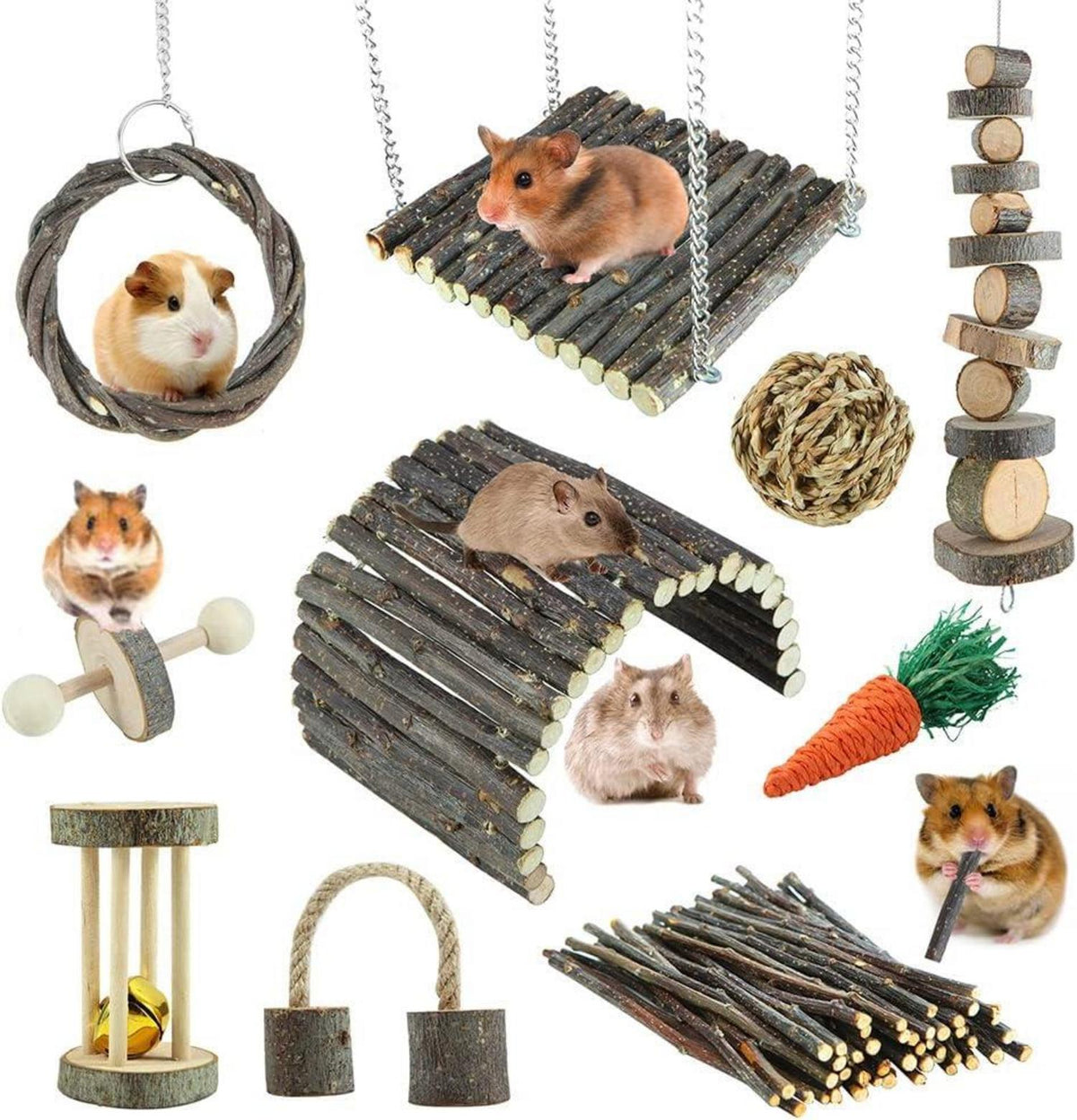 Hamster Chinchilla Ratte Kauspielzeug Set Apfelholz Zubehör