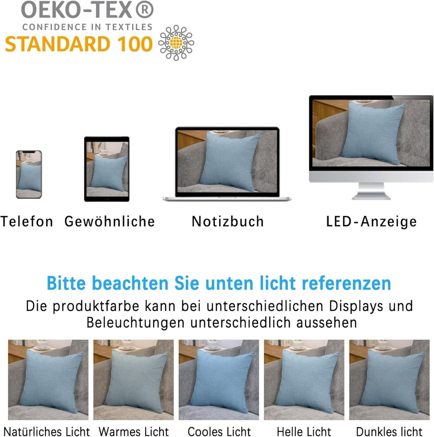 2er Set Kissenbezug 40x60 cm 100% Baumwolle Hellblau Reißverschluss