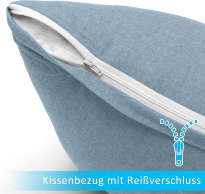 Kissenbezüge 50x50 cm 2er-Set Gewaschene Baumwolle Reißverschluss Hellblau