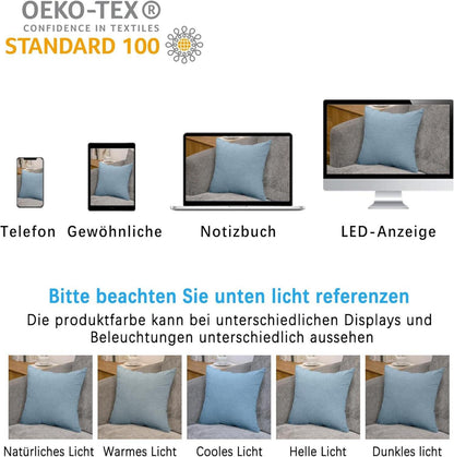 2er Set Kissenbezug 50x50 cm Hellblau Gewaschene Baumwolle mit