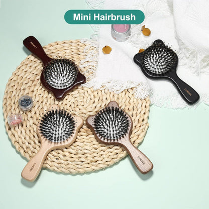 Kleine Bär Mini Haarbürste Wildschweinborsten Nylon für Damen Herren Kinder