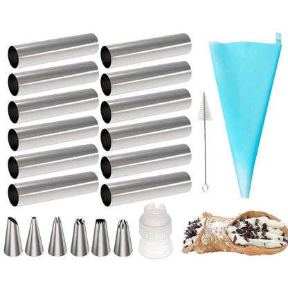 Cannoli Backform Edelstahl – 21 Stück mit Reinigungsbürste