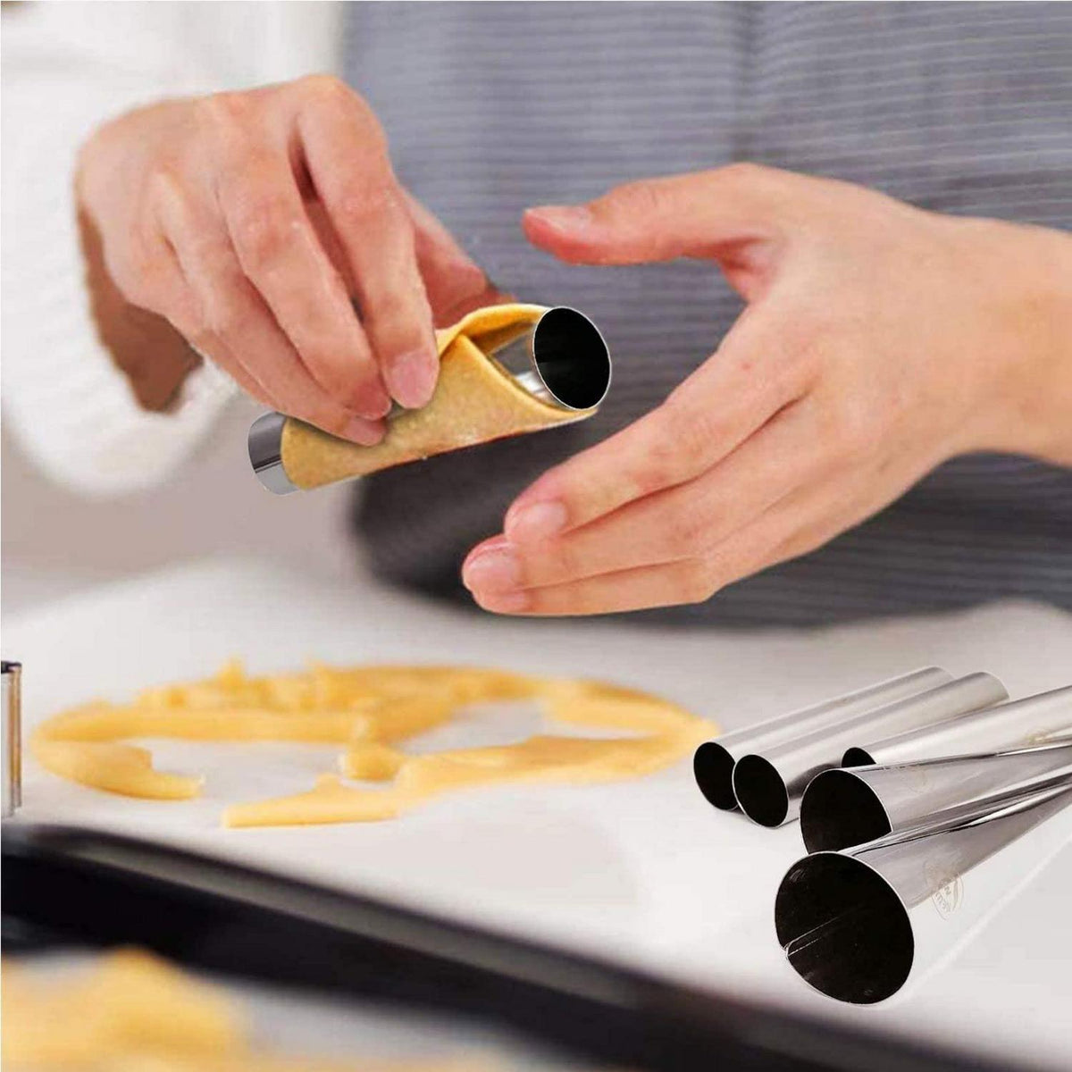Cannoli Backform Edelstahl – 21 Stück mit Reinigungsbürste