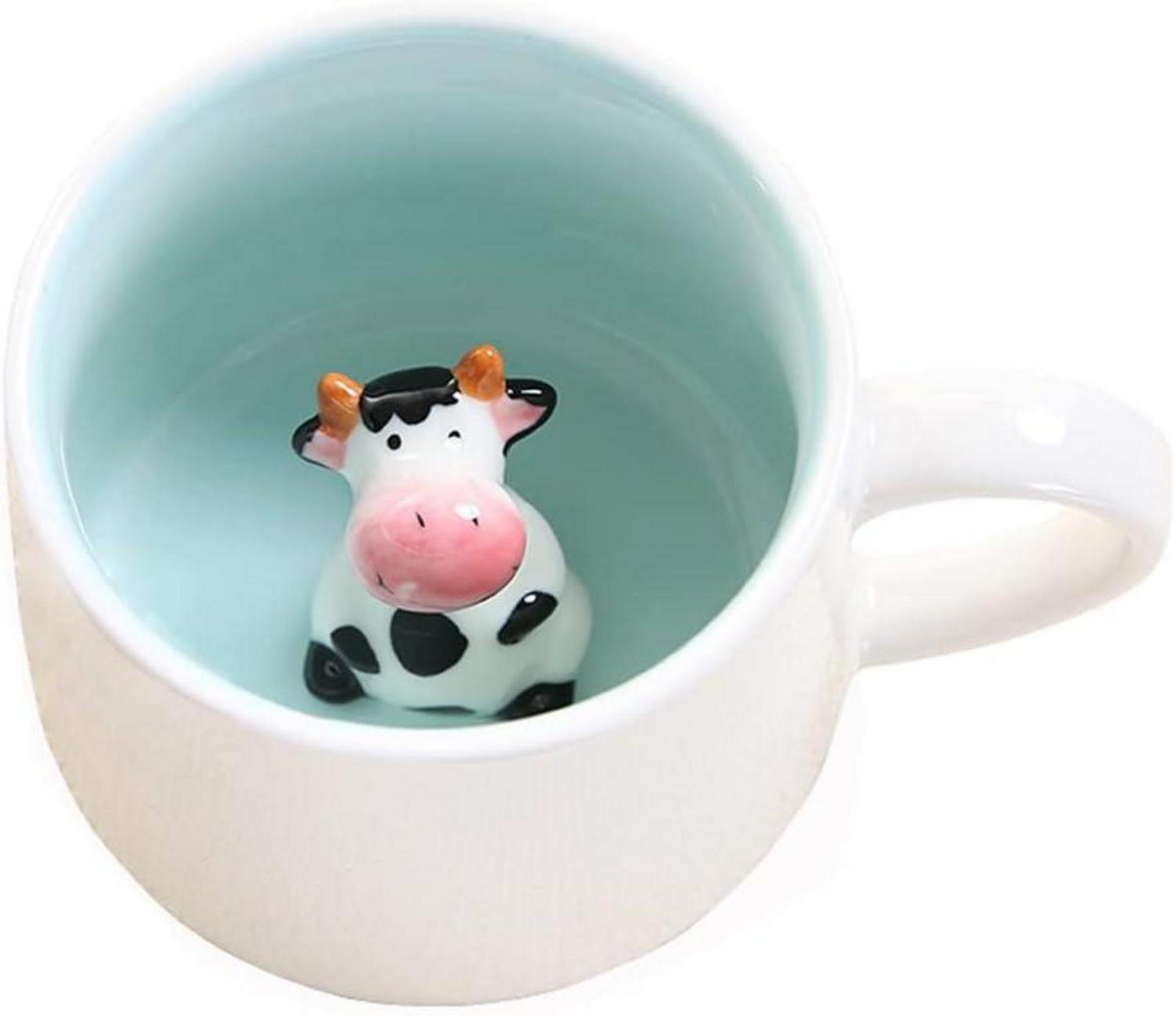 Süße Kuh Kaffeebecher mit 3D Tier, handgefertigt aus Keramik