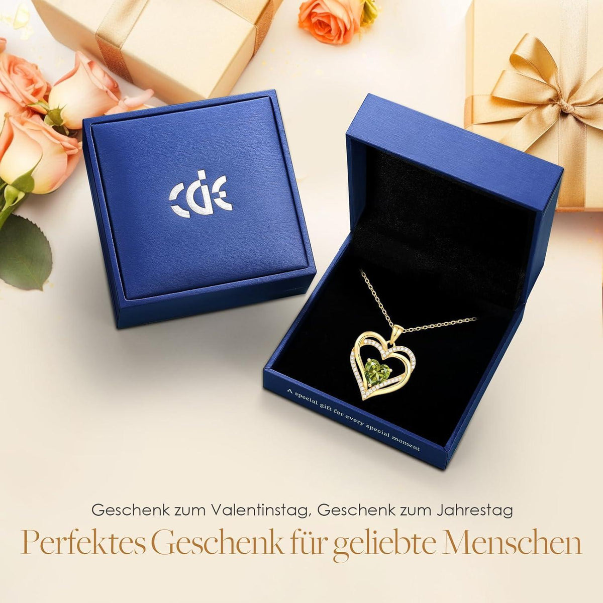 Damen Herzkette 925 Sterling Silber mit Geburtsstein - August
