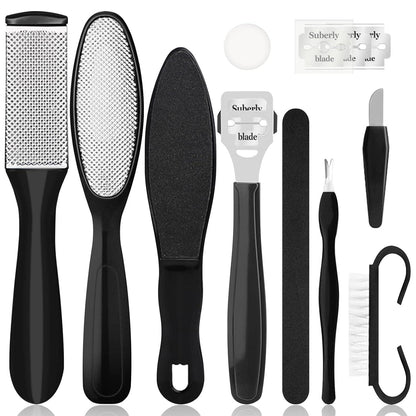 Professionelle Hornhautfeile Fußfeile 10-in-1 Set Schwarz