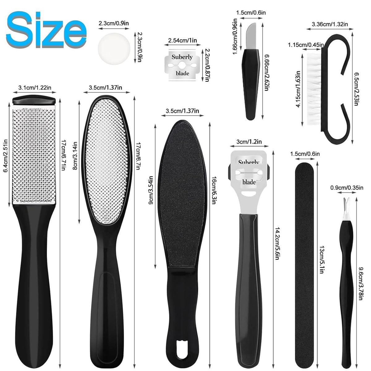 Professionelle Hornhautfeile Fußfeile 10-in-1 Set Schwarz