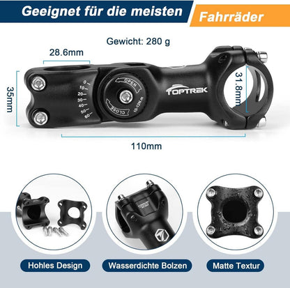 Fahrradlenker Vorbau 31.8mm*110mm Aluminium verstellbar ± 60° Einstellbar