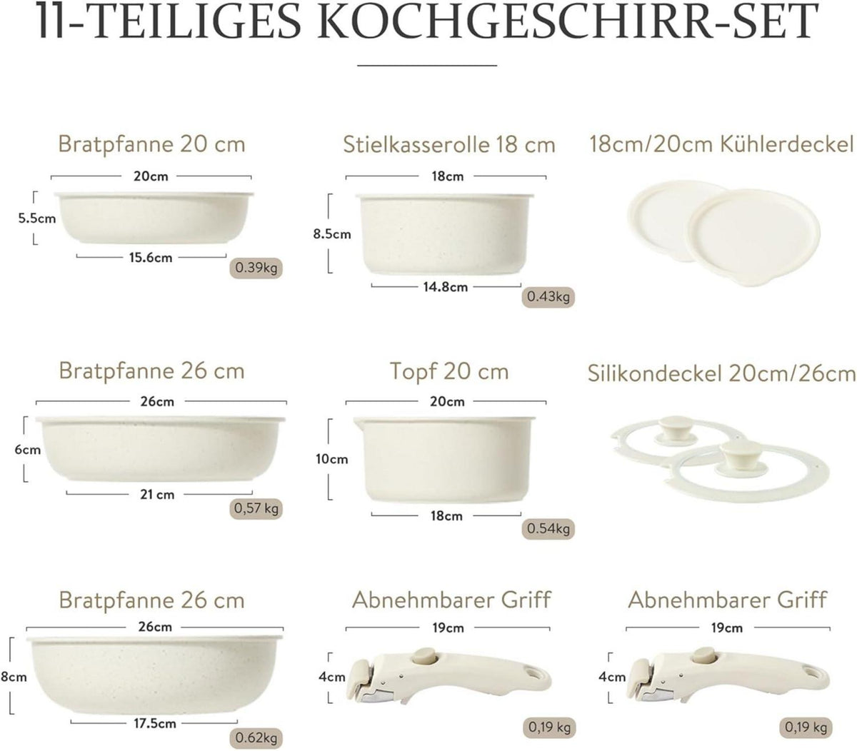 11-teiliges CAROTE Töpfe Pfannen Set abnehmbaren Griffen