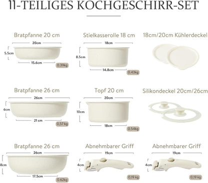 11-teiliges CAROTE Töpfe Pfannen Set abnehmbaren Griffen