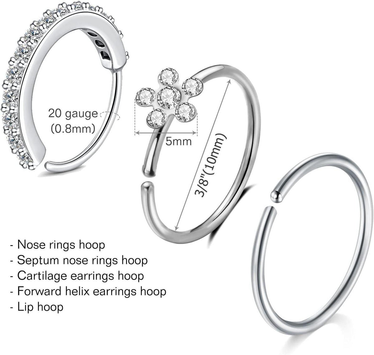 Nasenring Set Chirurgenstahl 20G Nasenpiercing Schmuck 30Stk