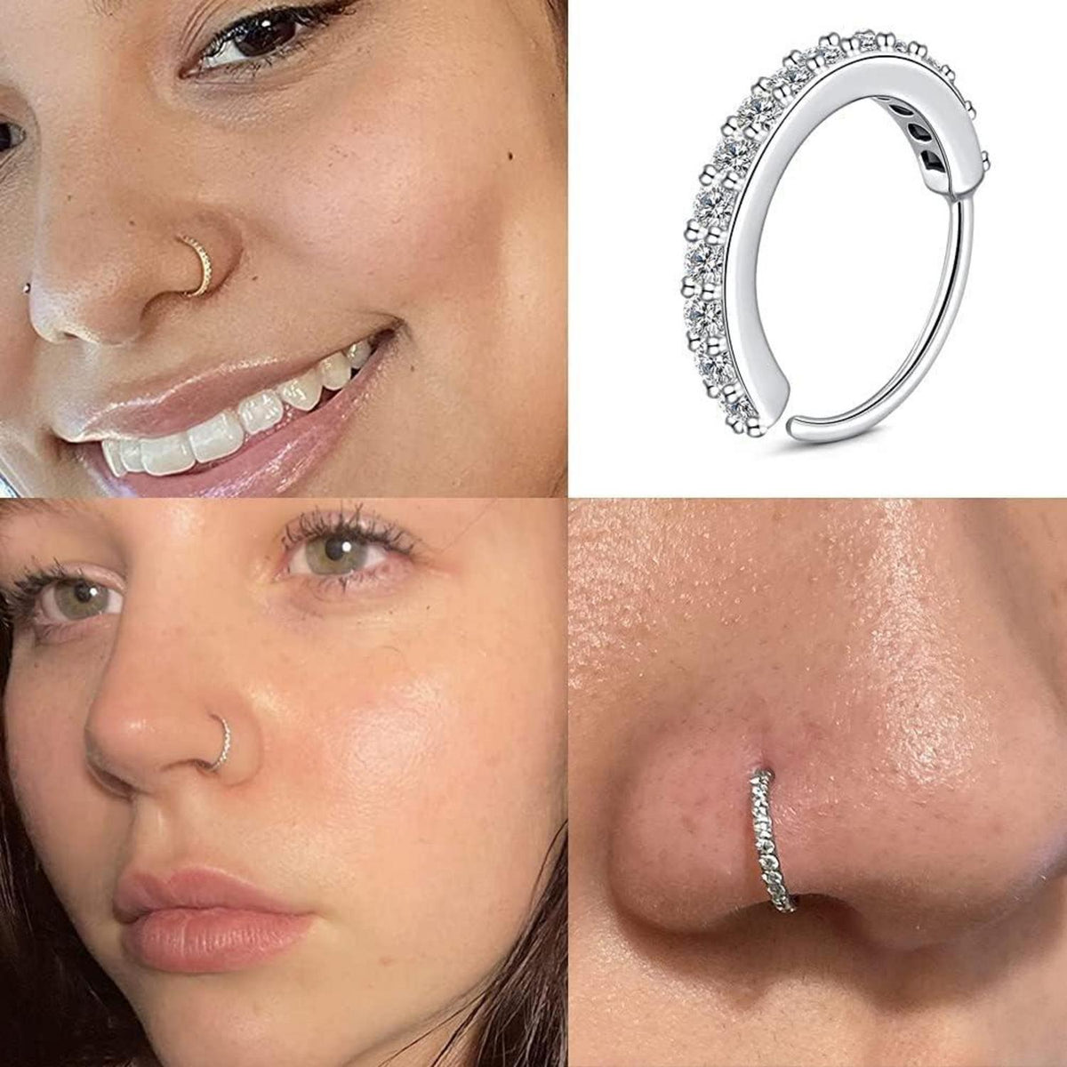 Mayhoop Nasenring Nasenpiercing 20G Set Chirurgenstahl L Form Strass Piercing Nase Schmuck 30Stk Gold Rosegold Silber