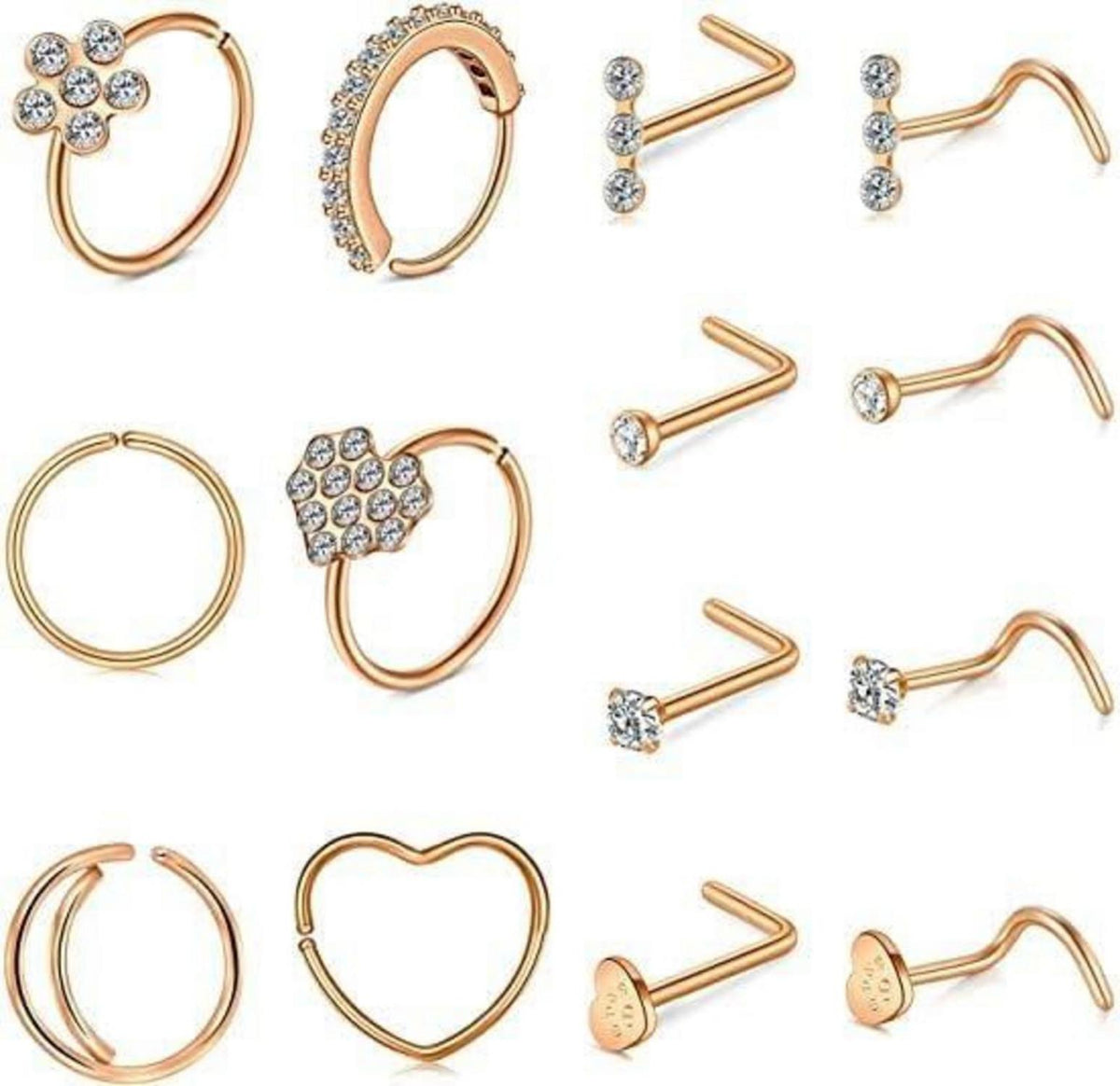 Nasenring Piercing Set Chirurgenstahl Strass Spirale 30Stk