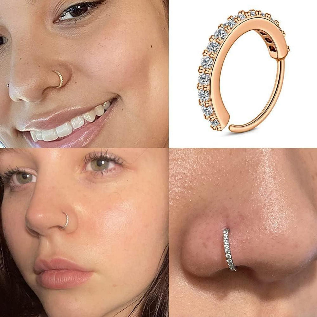 Mayhoop Nasenpiercing Set 20G Chirurgenstahl L Förmig Strass Gold Rosegold Silber 30Stk